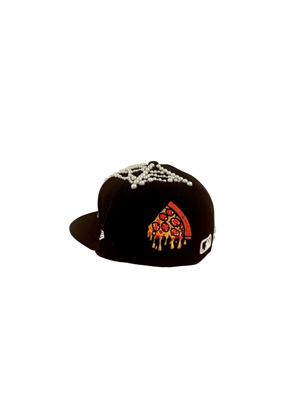 Black and Red Pearl Design Fitted Cap