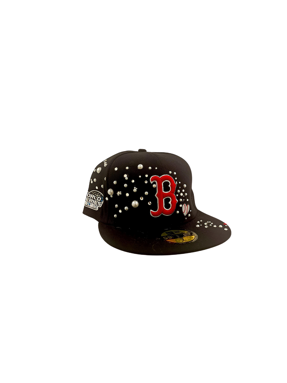 Black and Red Pearl Design Fitted Cap