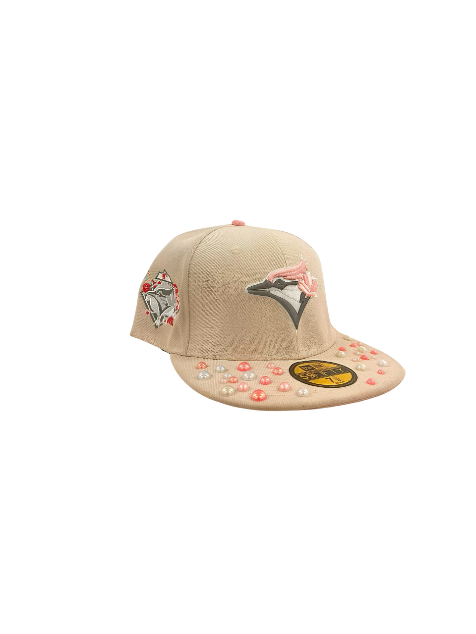 Beige Pink Pearl Design Fitted Cap