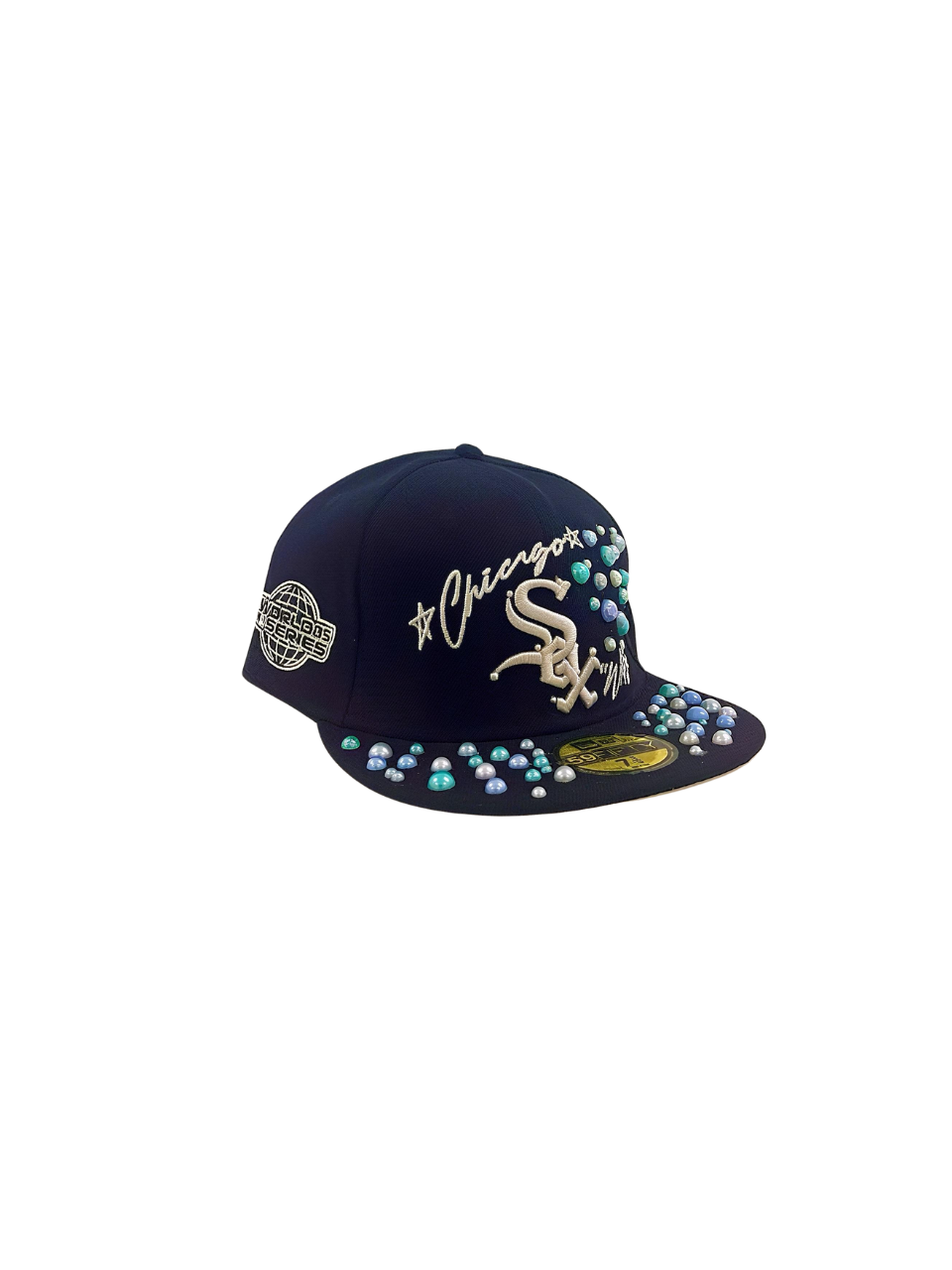 Navy Bule Chrome Heart Fitted Cap